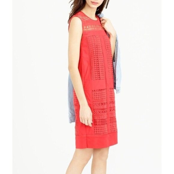 J Crew Sz S Red Crochet Lace Shift Mini Dress Sundress Sleeveless - Picture 11 of 16